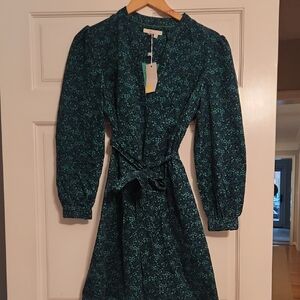 Boden Green Floral Long Sleeve Dress